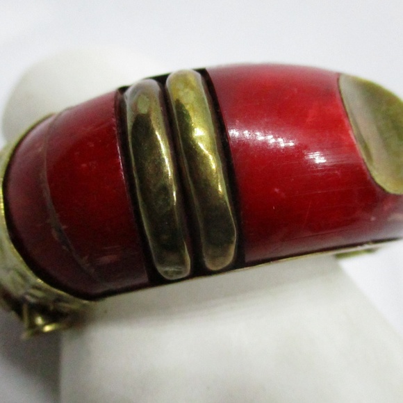 Dyed Red BONE BRASS CLAMPER Bracelet Genuine Bone - Picture 3 of 8